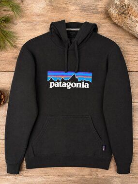 Patagonia P-6 Logo Uprisal Black Hoodie Men's Medium Regular Fit Hoody Pullover